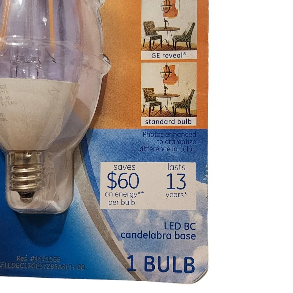GE Reveal Dimmable Candelabra Base‎ BC Shape LED Light Bulb 240 Lumens 3w